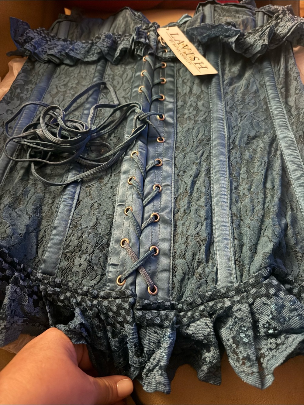 Daisy Teal Lace Corset Bodysuit with Front Lacing